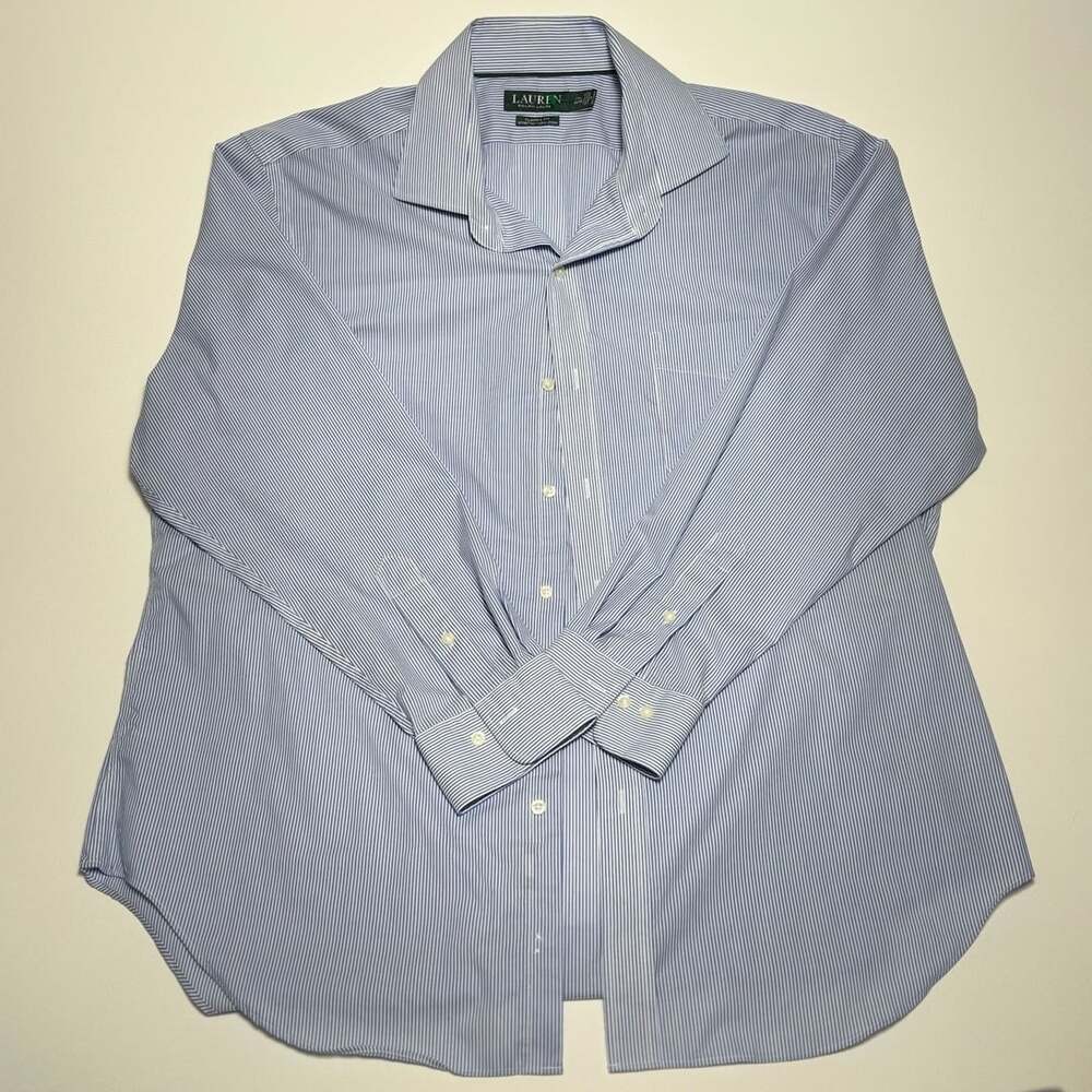 Lauren Ralph Lauren Dress Shirt Size 17.5 34/35 Blue White Striped Classic Fit